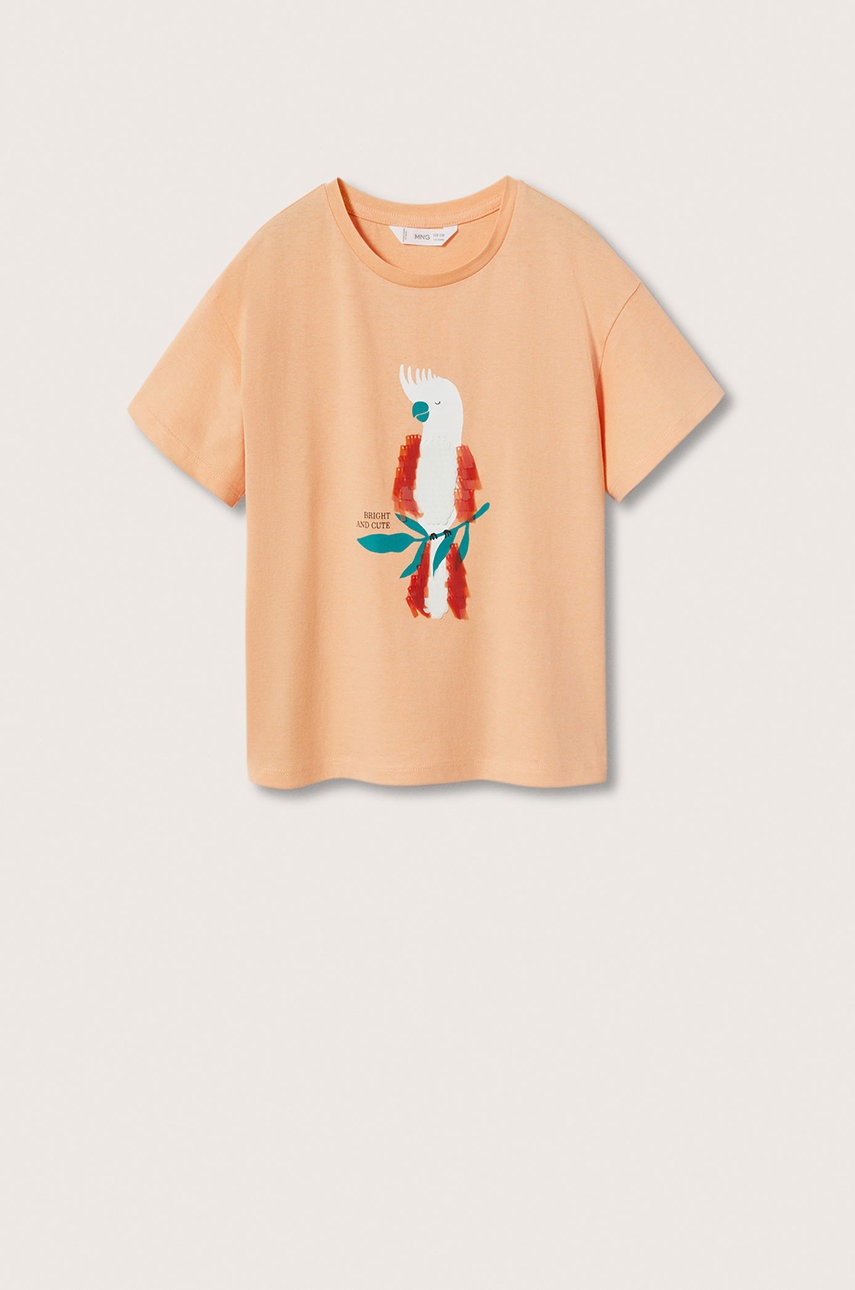 

Детска памучна тениска Mango Kids Parrot в оранжево, Оранжев