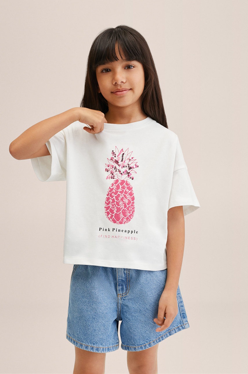 

Детска памучна тениска Mango Kids Pineta в бяло, Бял