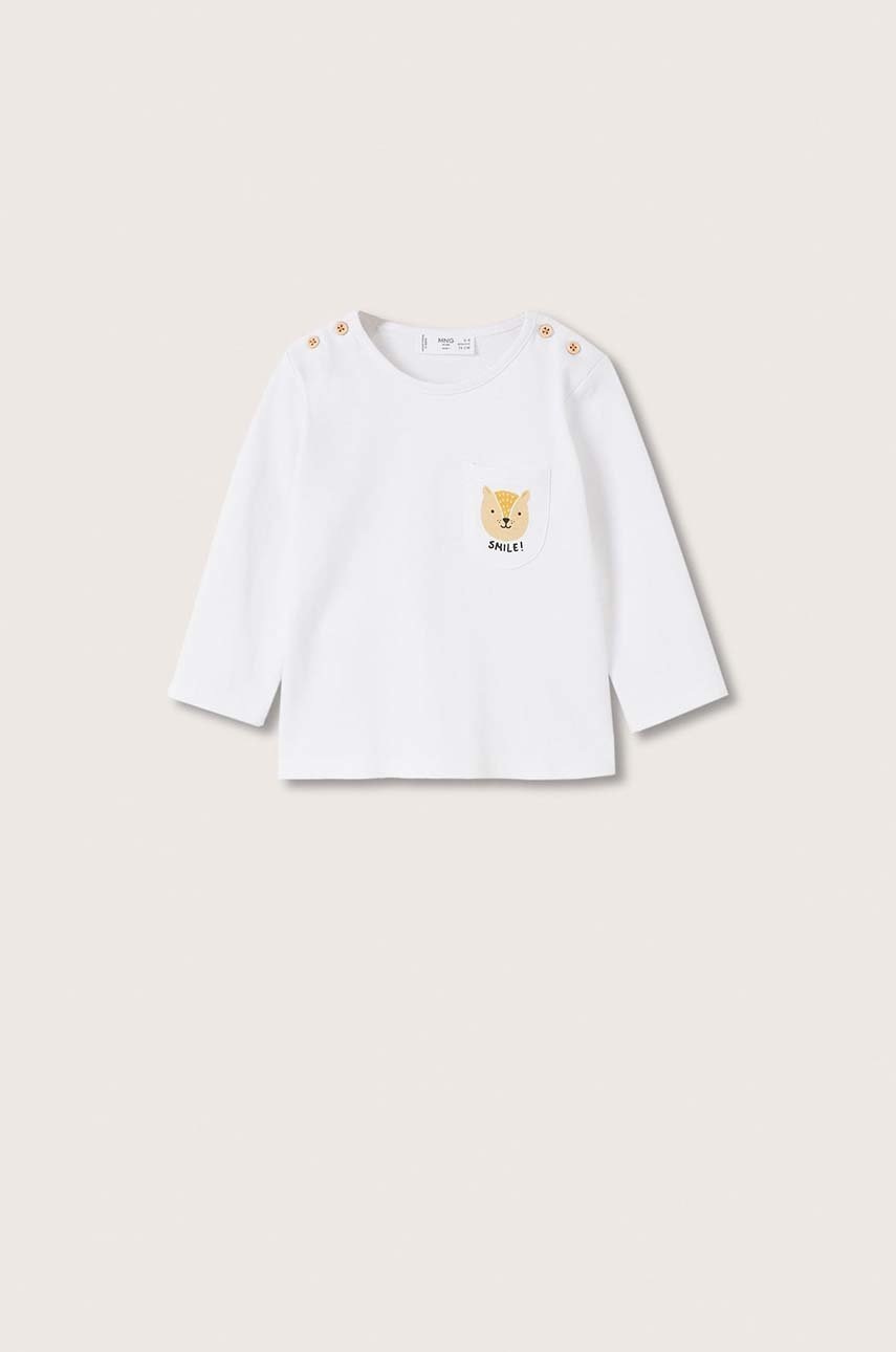 

Детска блуза с дълги ръкави Mango Kids в бяло с принт, Бял