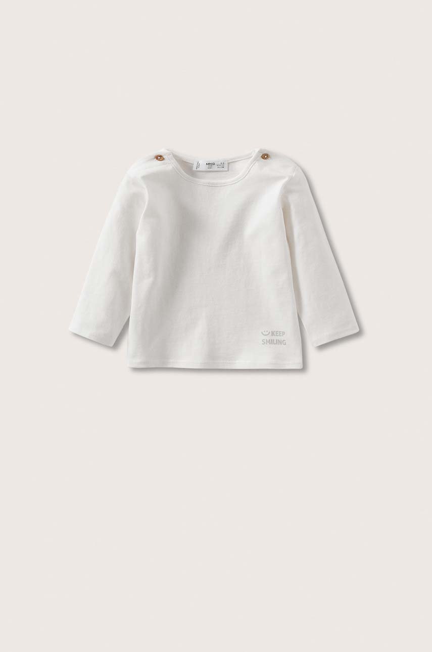 

Детска блуза с дълги ръкави Mango Kids Smiling в бяло с изчистен дизайн, Бял