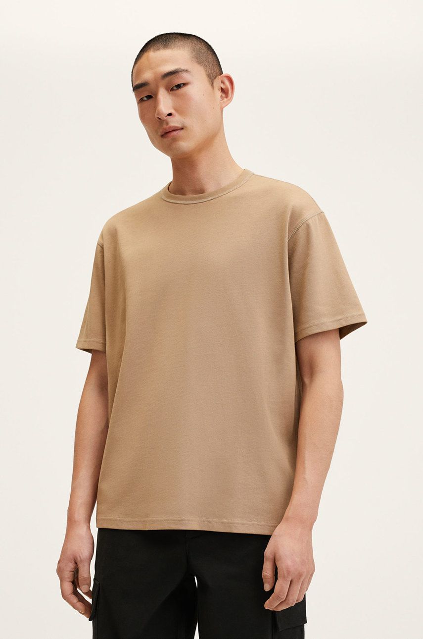 Mango Man t-shirt bawełniany Anouk kolor brązowy gładki