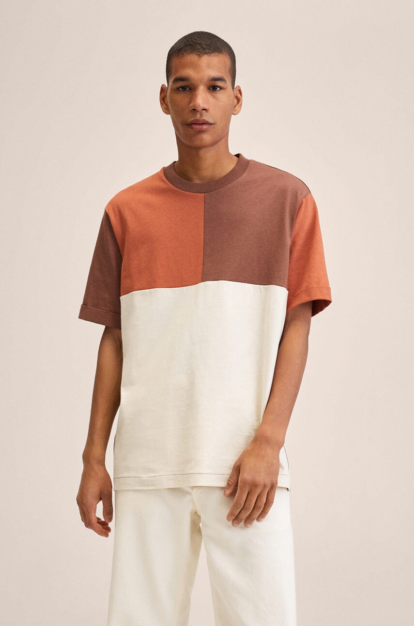 

Памучна тениска Mango Man Blust в бяло с десен, Бял