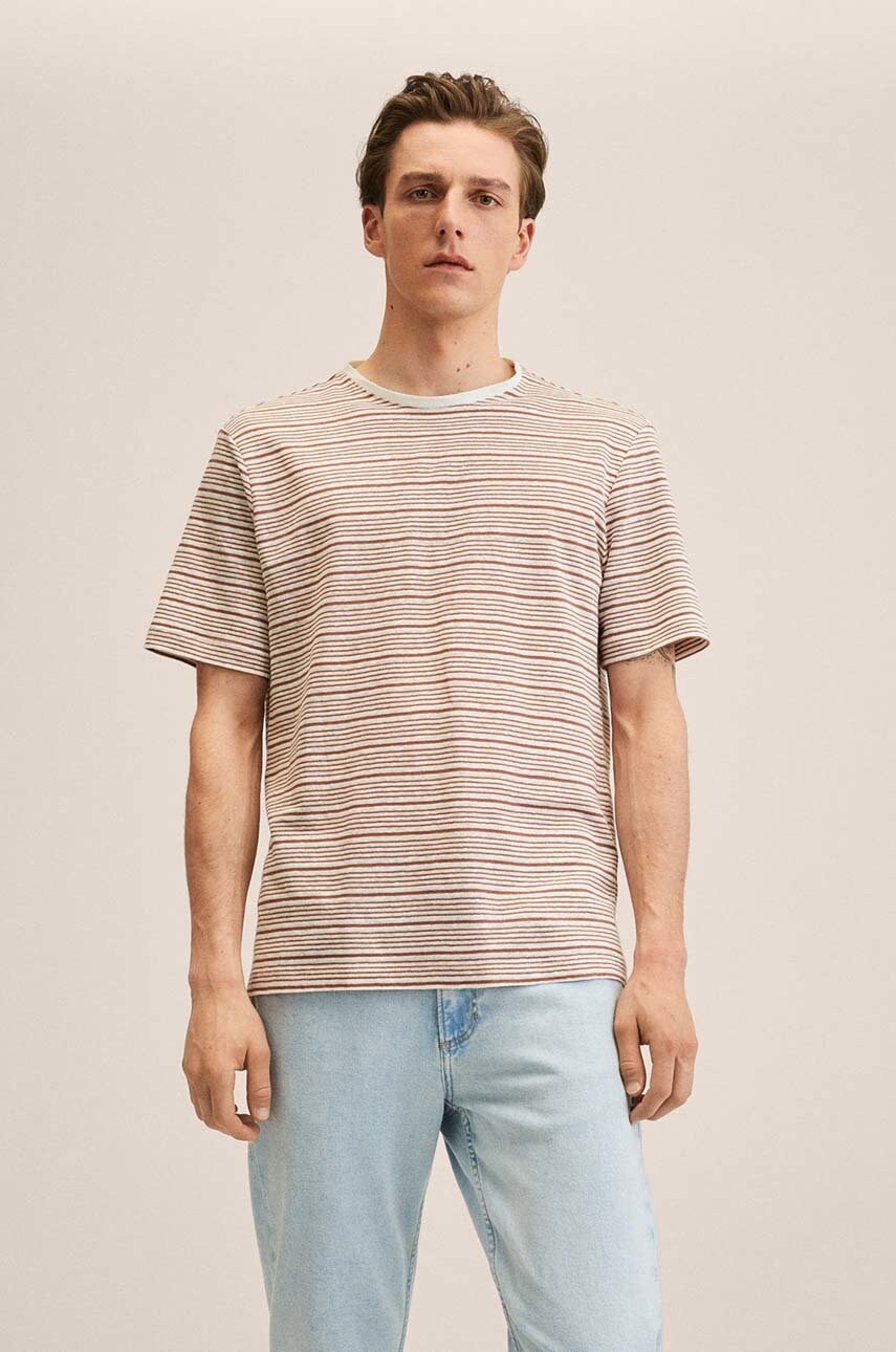 

Тениска Mango Man Limar2 мъжка в оранжево с десен, Оранжев