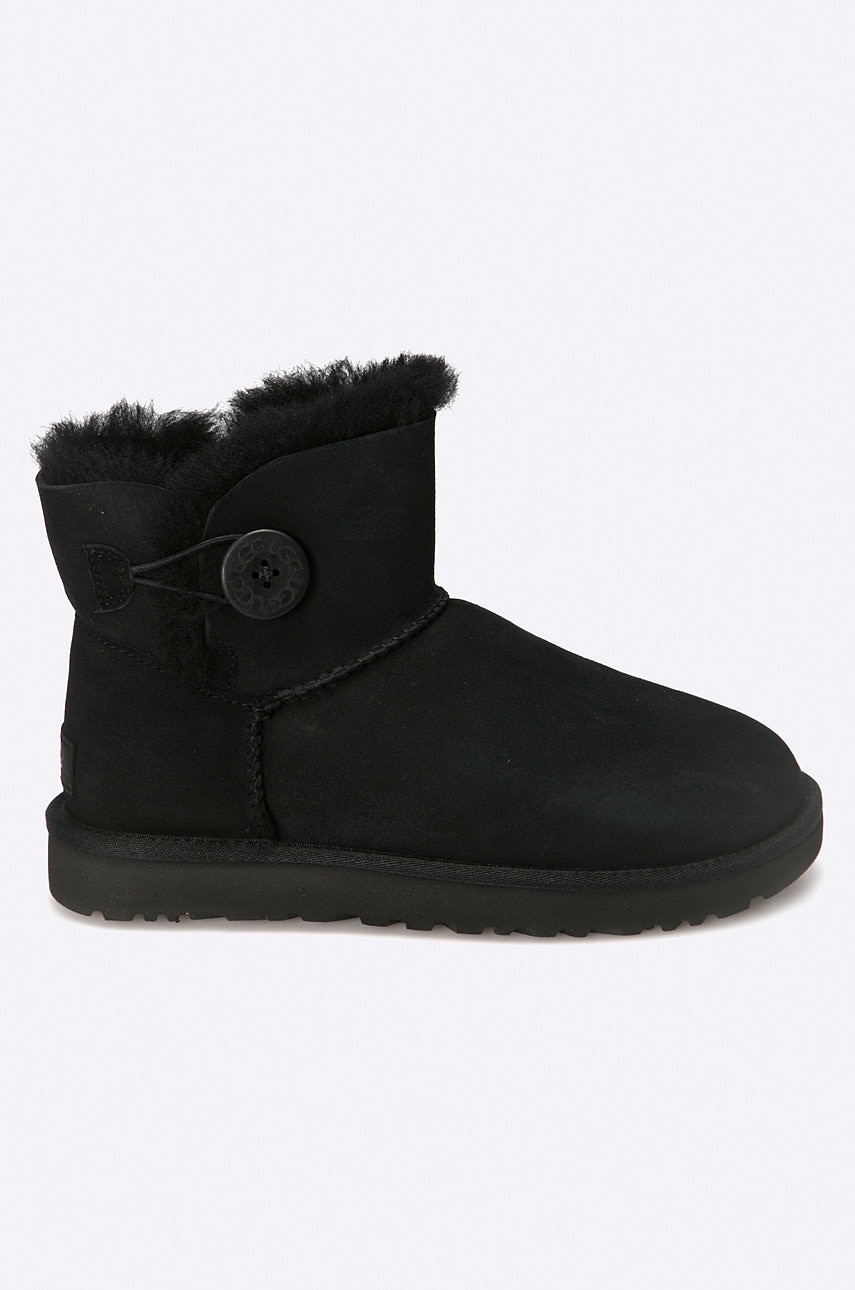 Ugg Cizme De Zapada Din Piele Intoarsa Mini Bailey Button Ii Femei, Culoarea: Negru 1016422.blk