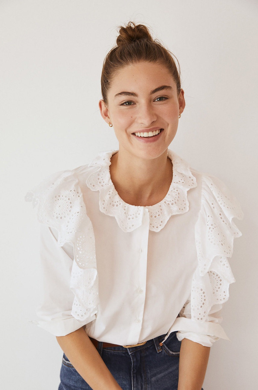 Mango - Bluza din bumbac Ruffle