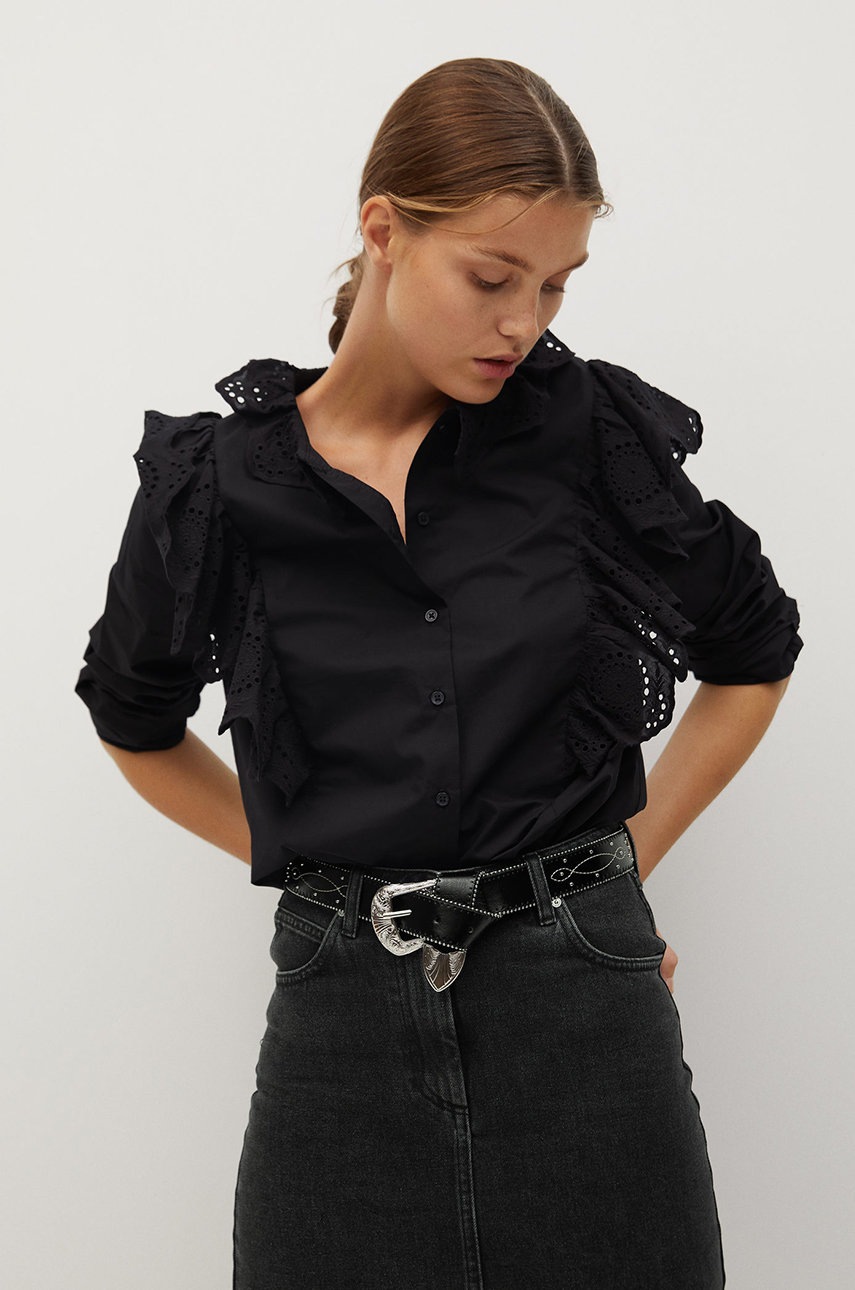 Mango - Bluza din bumbac Ruffle