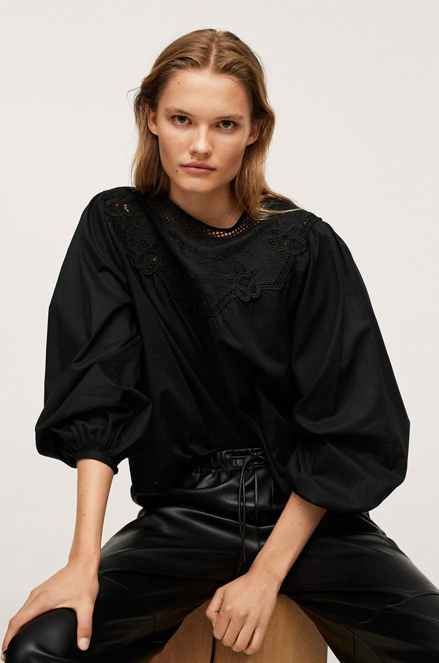 Mango Bluză din bumbac femei, culoarea negru, material neted answear.ro imagine megaplaza.ro