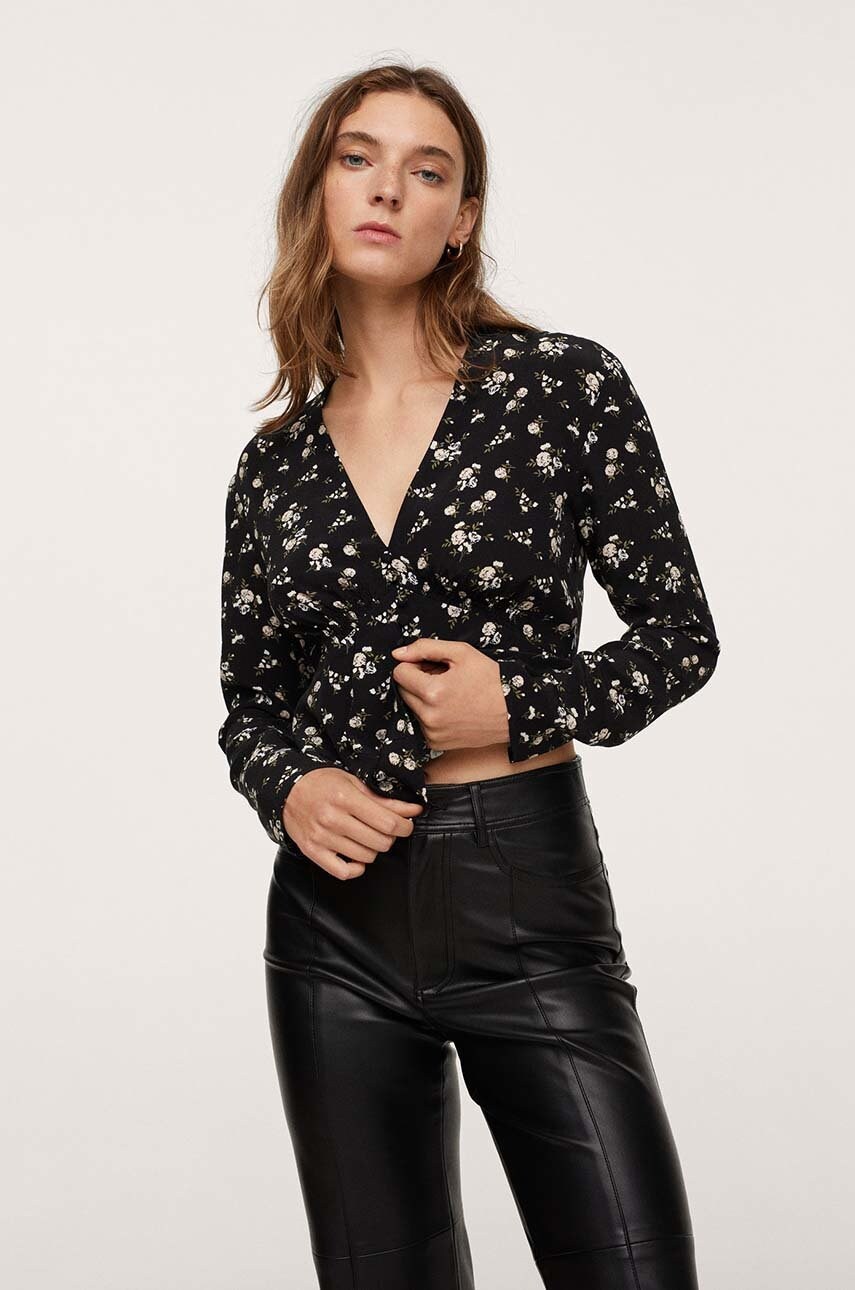 

Блуза Mango Florence дамска в черно с десен, Черен
