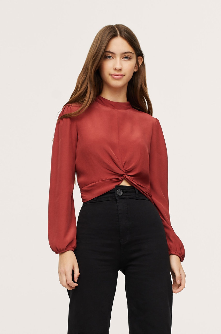 Mango kids bluză copii knot culoarea rosu, material neted