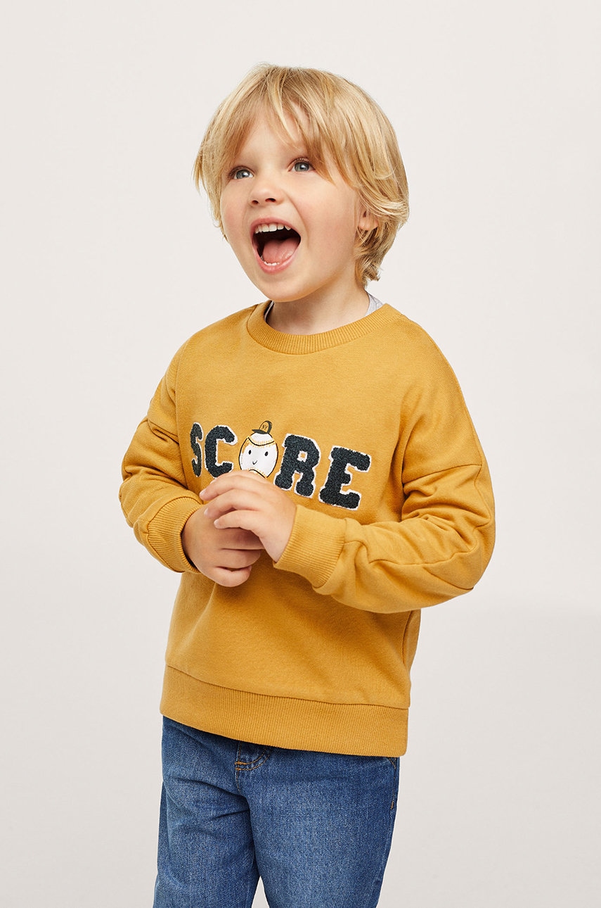 

Детски памучен суичър Mango Kids Score в жълто с апликация, Жълт