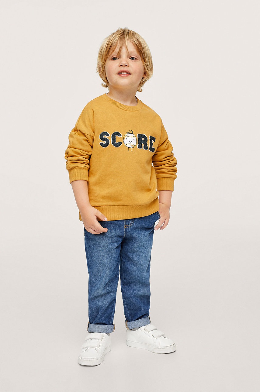 

Дитяча бавовняна кофта Mango Kids Score колір жовтий з аплікацією