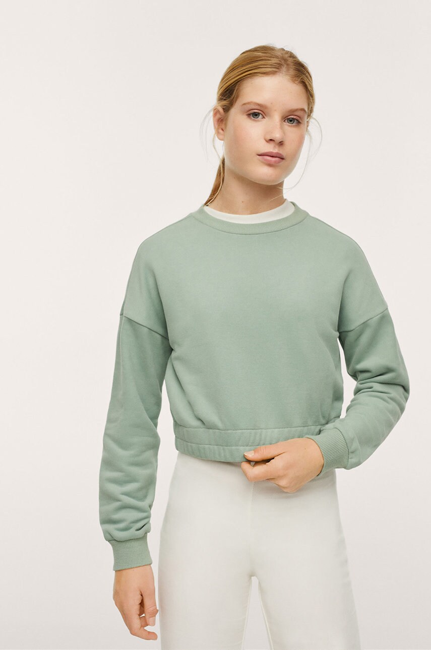 Mango kids bluză copii perchi culoarea verde, material neted