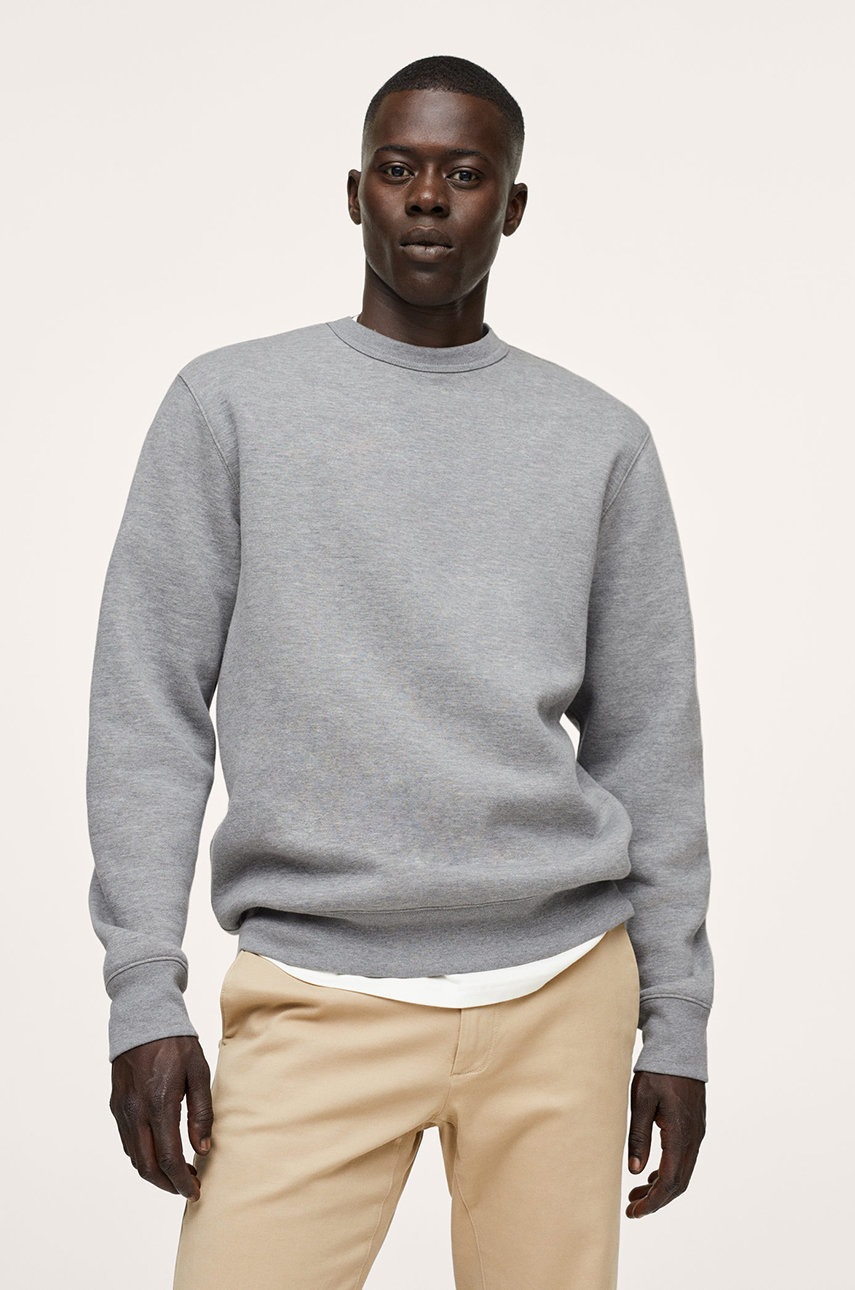 

Суичър Mango Man Nola мъжки в сиво с изчистен дизайн, Сив