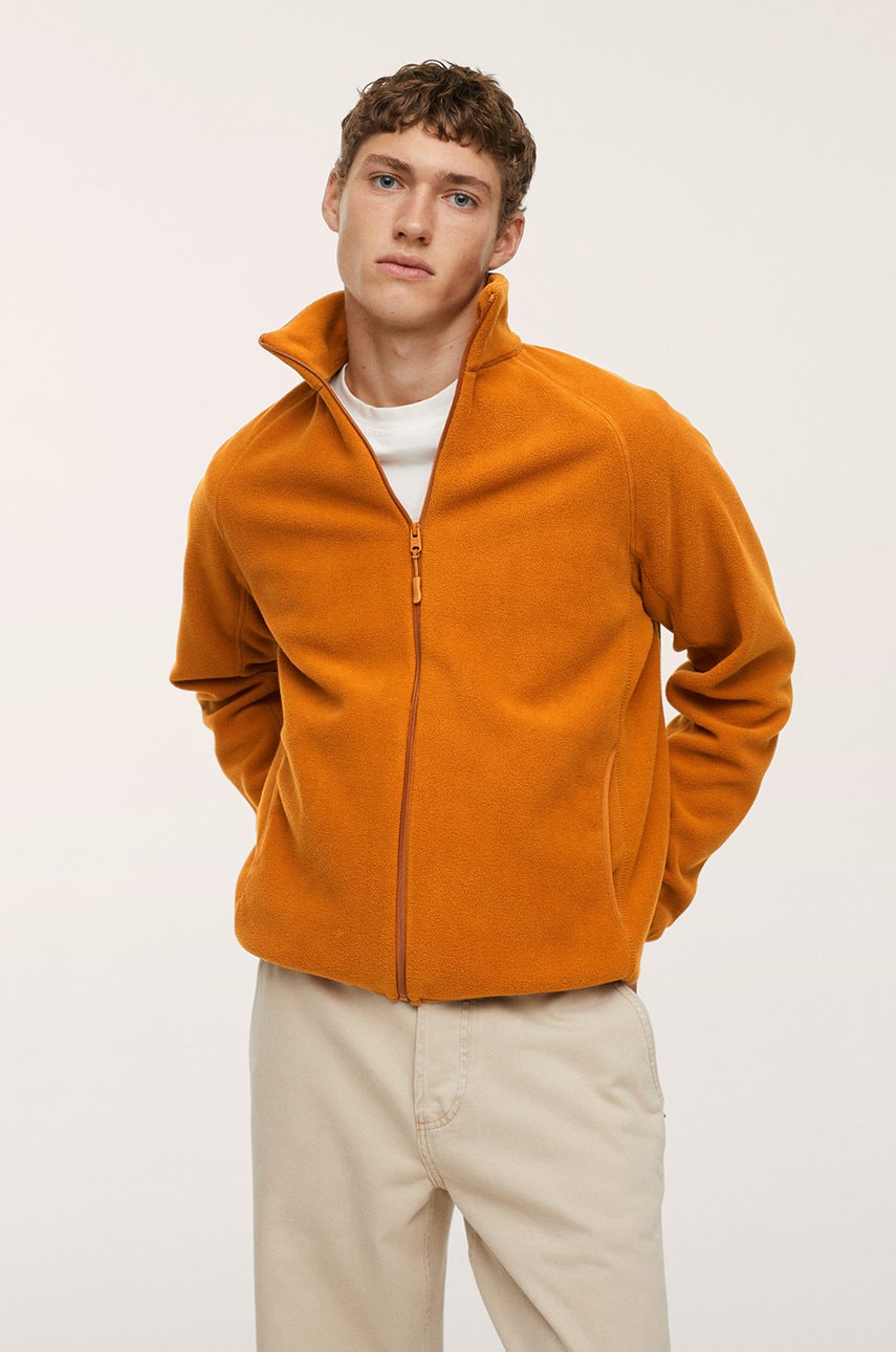 Mango man bluză bărbați, culoarea portocaliu, material neted