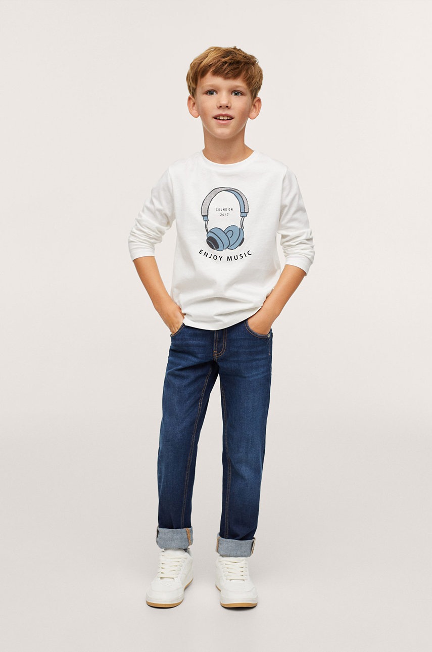 

Хлопковый детский лонгслив Mango Kids Enjoy цвет белый с принтом