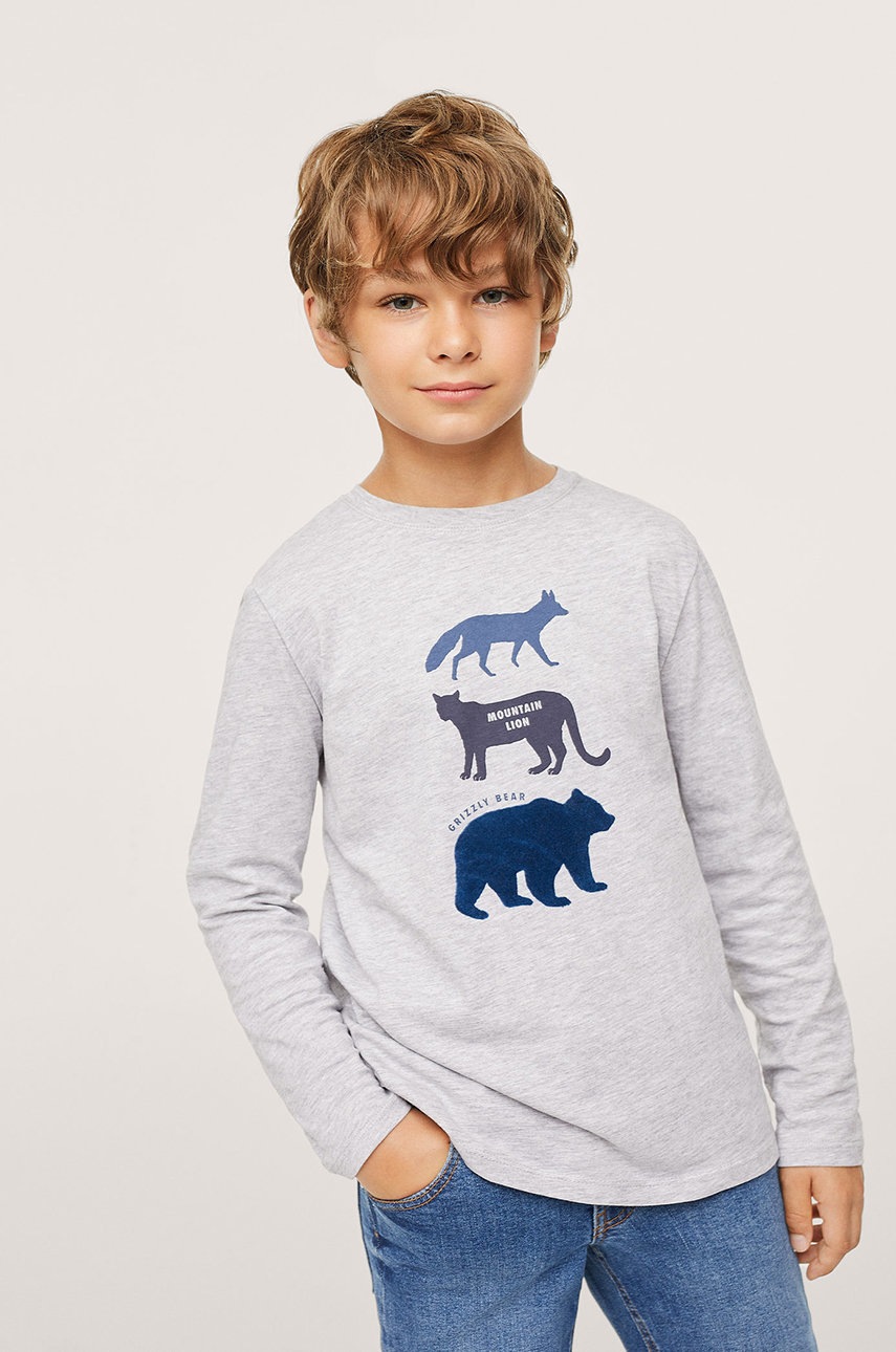 

Детска блуза с дълги ръкави Mango Kids Gracier в сиво с принт, Сив