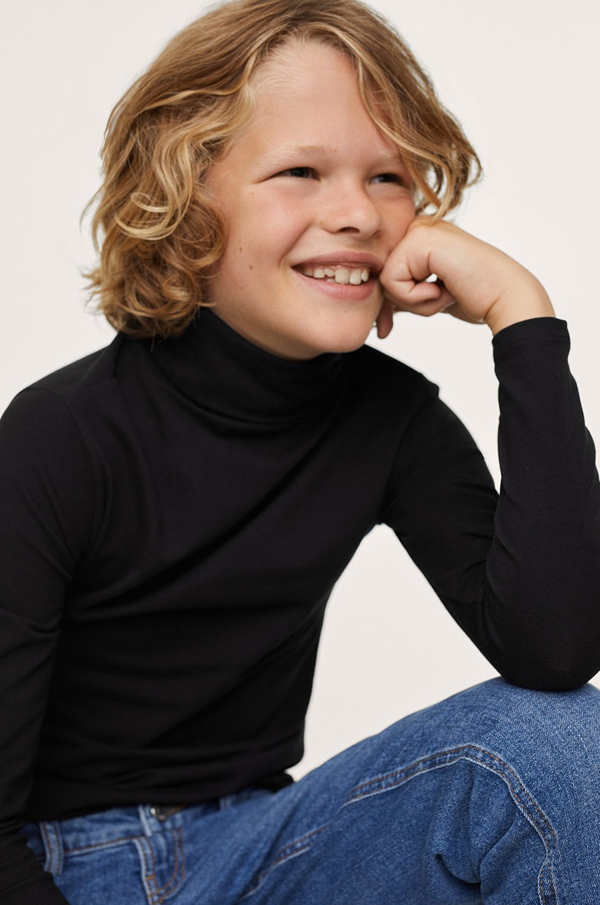 

Детска блуза с дълги ръкави Mango Kids в черно с изчистен дизайн, Черен
