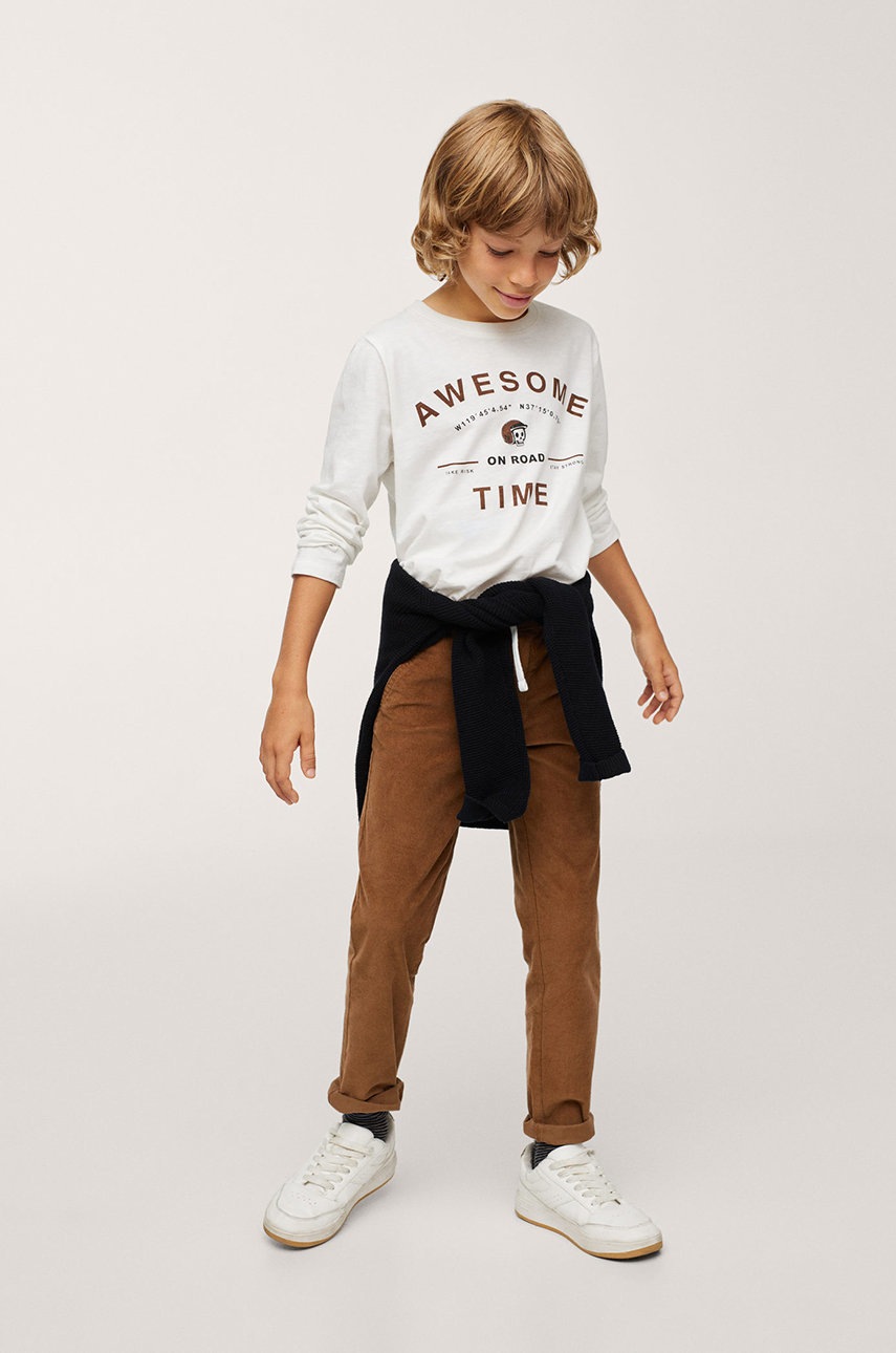 

Хлопковый детский лонгслив Mango Kids цвет белый с принтом