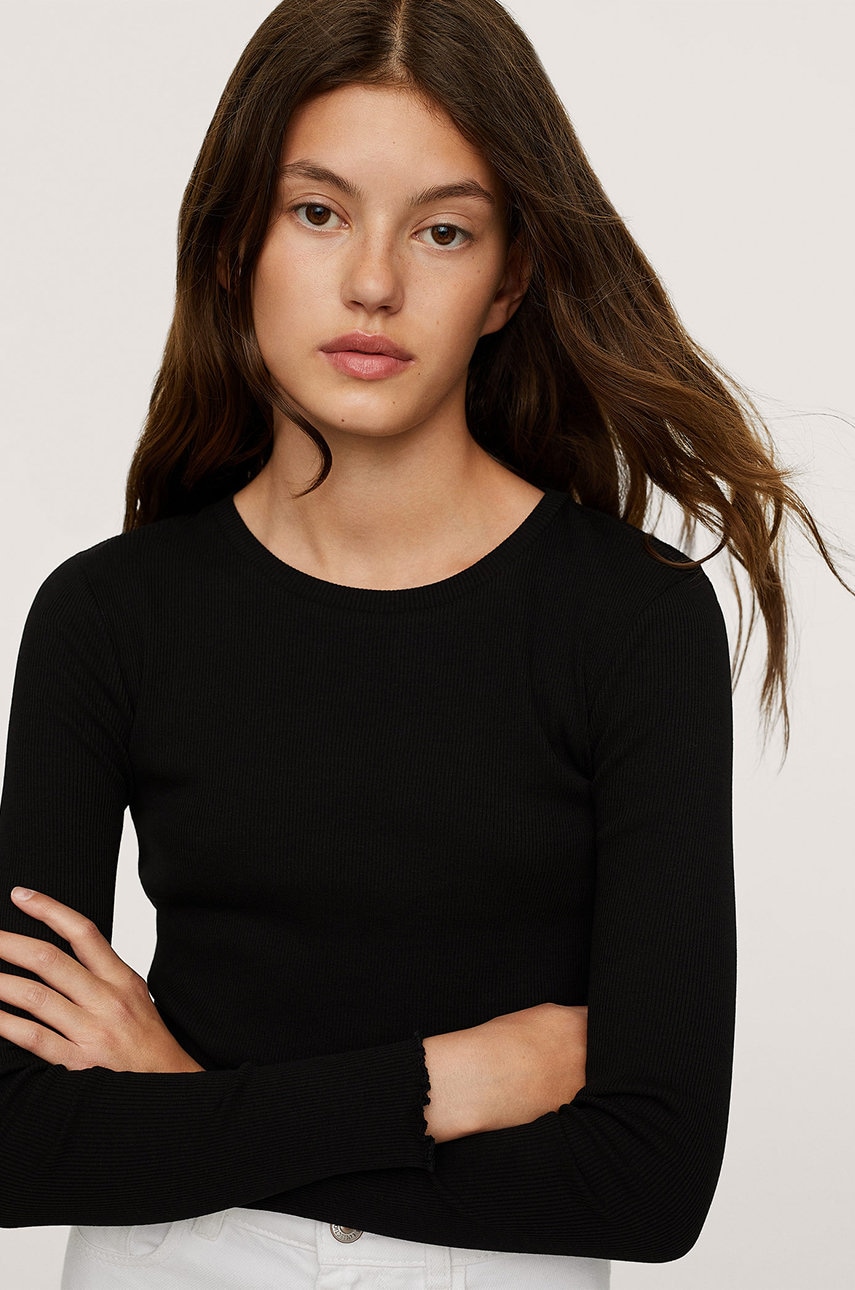 Mango Kids longsleeve copii sofia culoarea negru