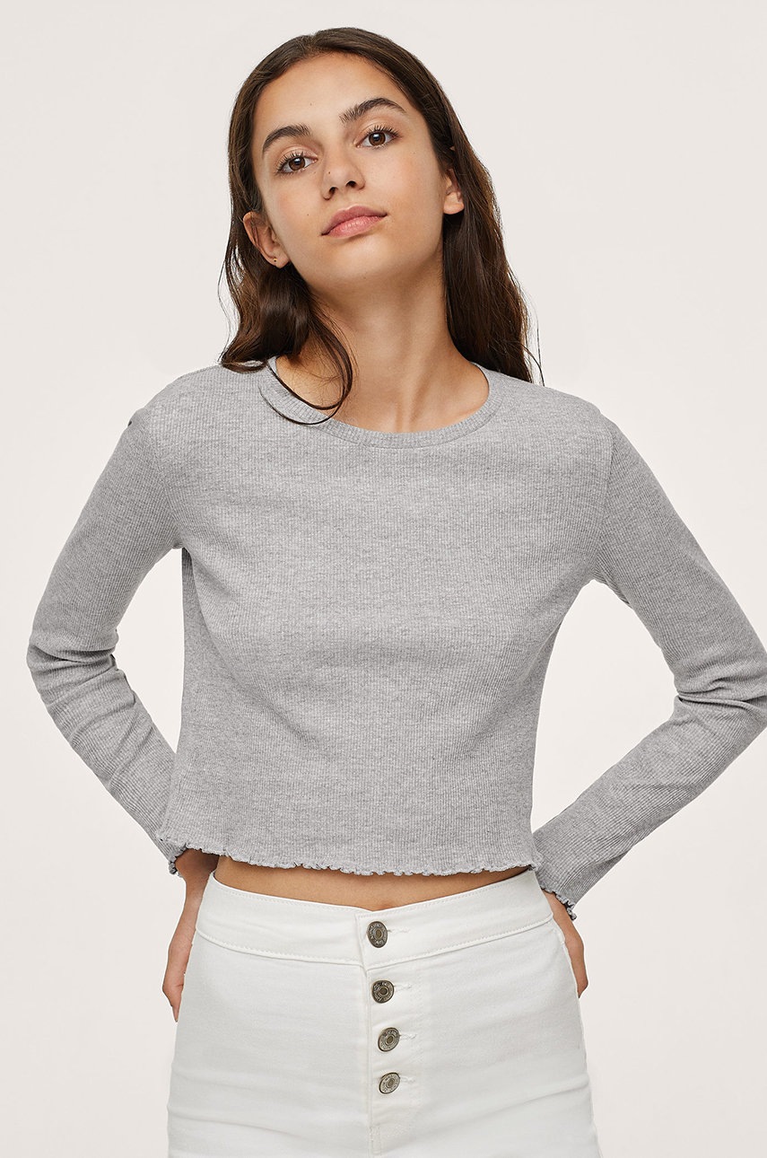 

Детска блуза с дълги ръкави Mango Kids Sofia в сиво, Сив