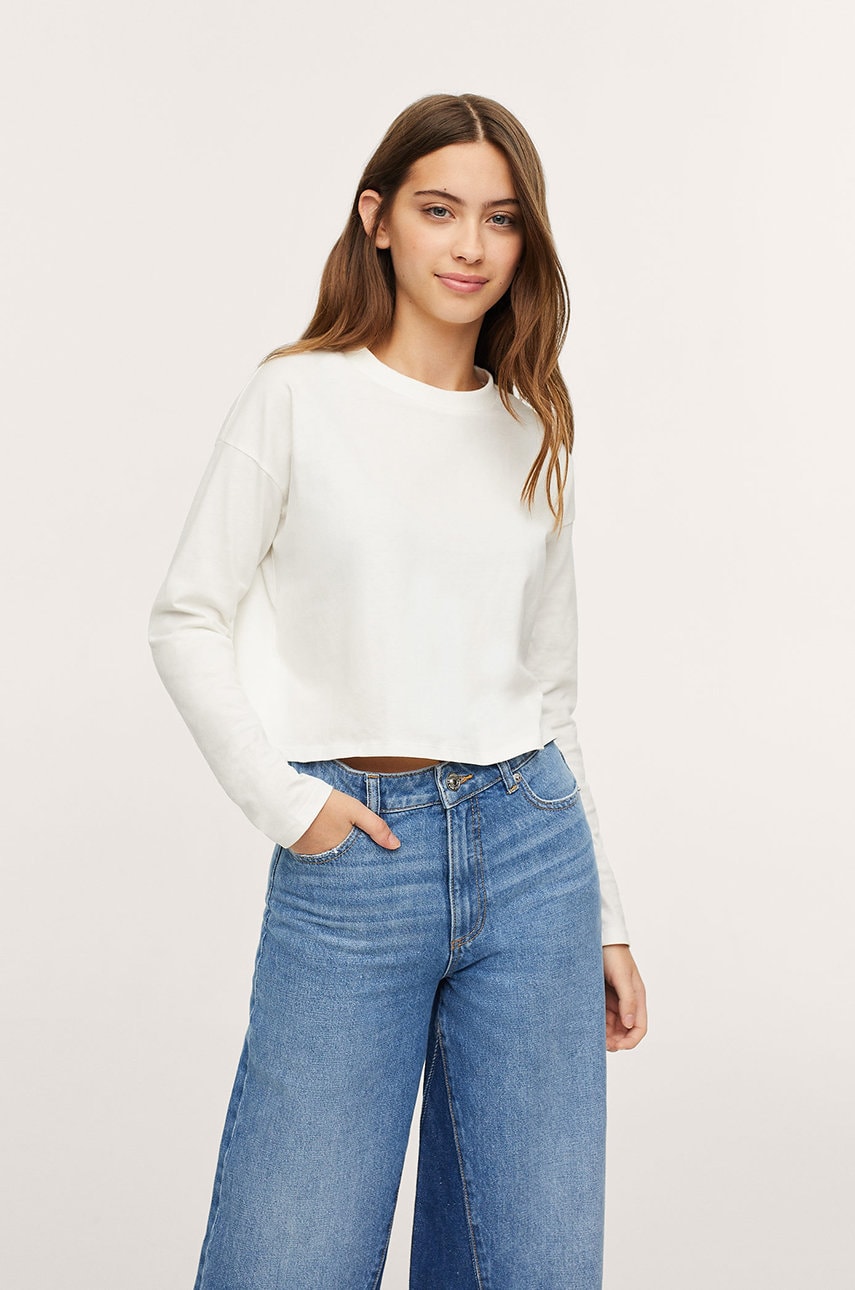 Mango kids longsleeve din bumbac pentru copii camilong culoarea alb