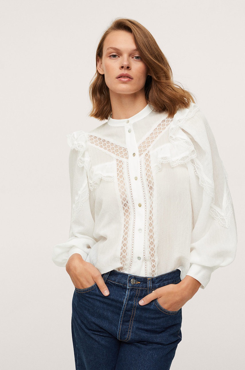 

Риза Mango дамска в бяло със стандартна кройка, Бял