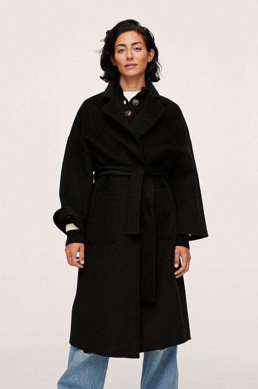 

Палто Mango дамско в черно с преходна изолация, Черен