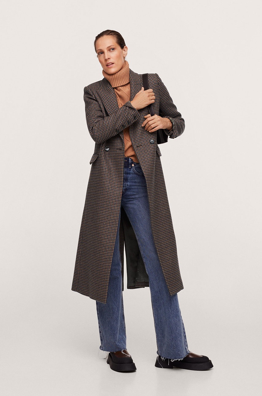 

Палто Mango Mosquit дамско в кафяво с преходна изолация с двуредно закопчаване, Кафяв