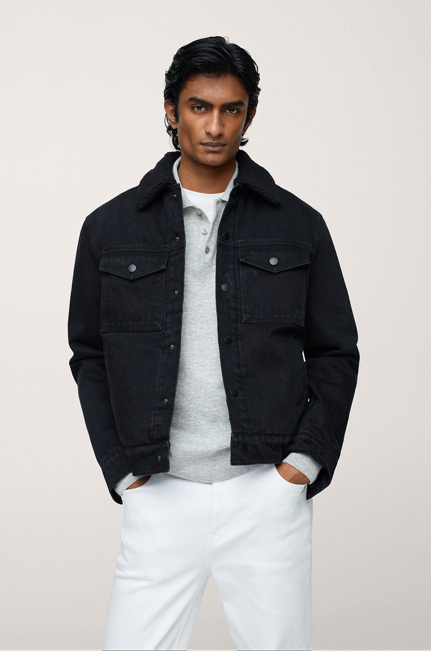 Mango man geacă jeans bărbați, culoarea gri, de tranzitie