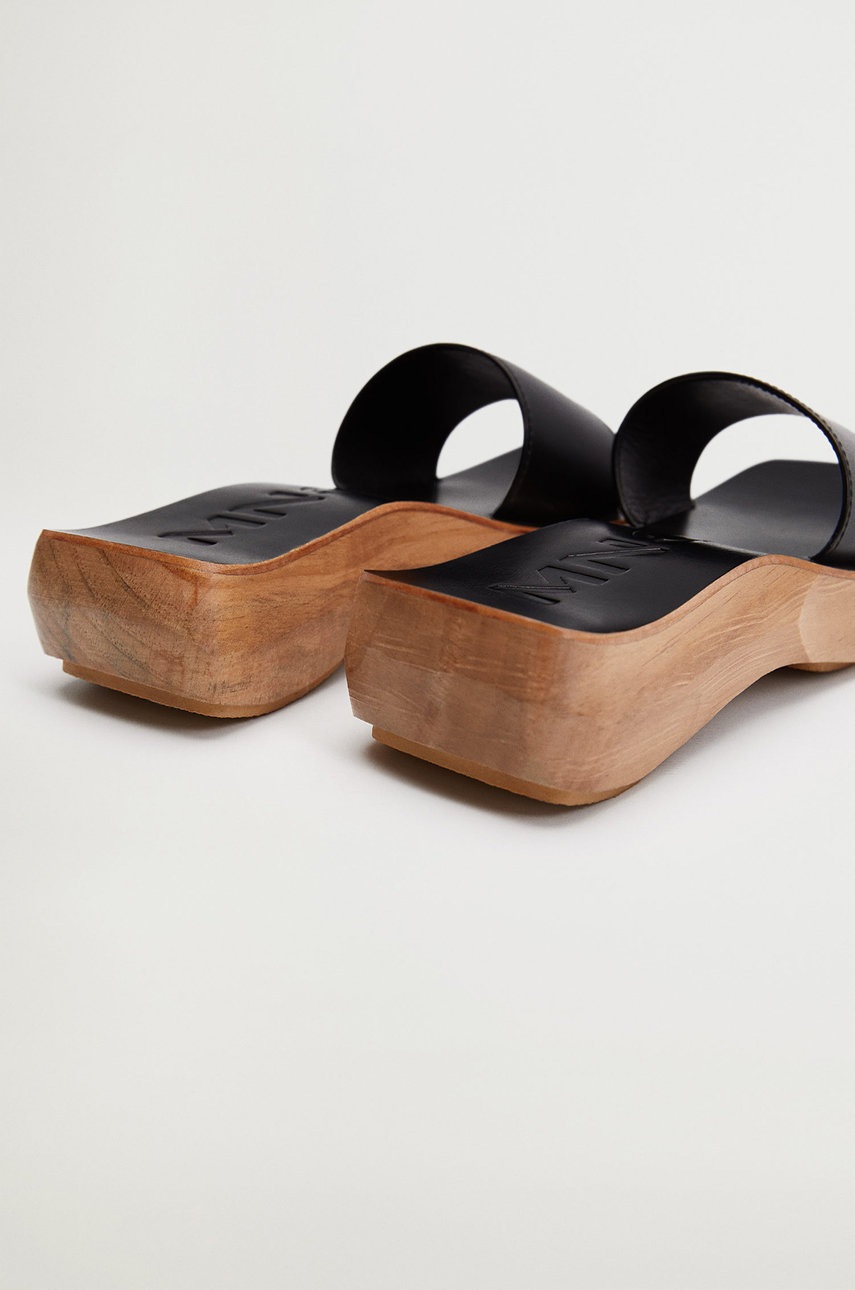 

Шкіряні шльопанці Mango WOODY жіночі колір чорний на платформі