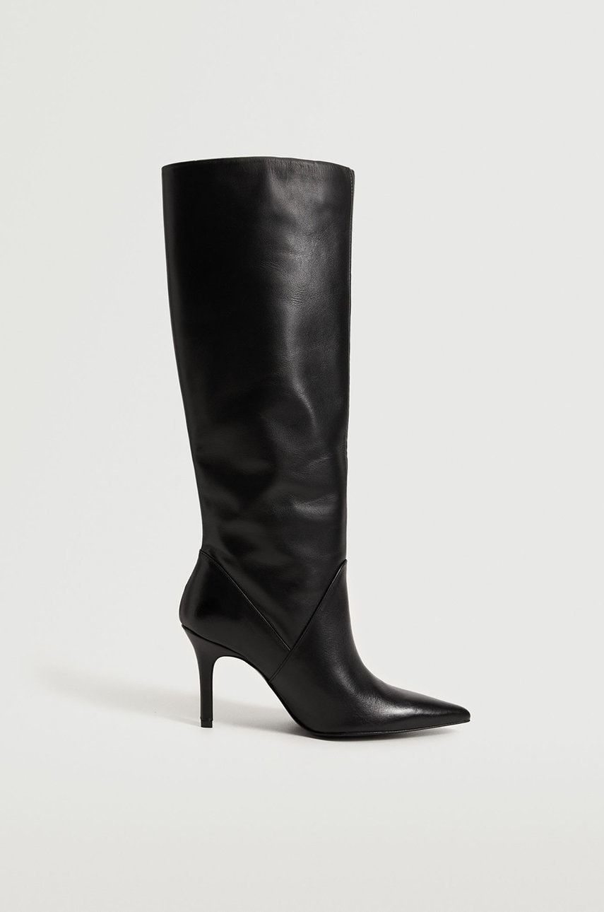 Mango ghete de piele femei, culoarea negru, cu toc cui