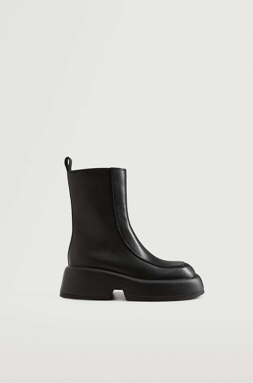 Mango cizme de piele volume femei, culoarea negru, cu platformă