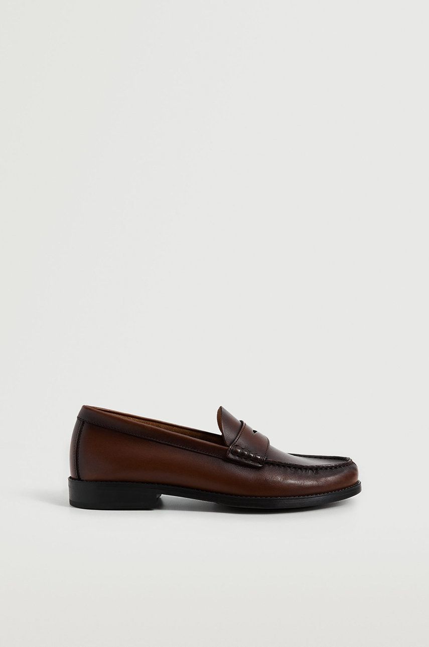 Mango Man Mocasini de piele Classic bărbați, culoarea galben