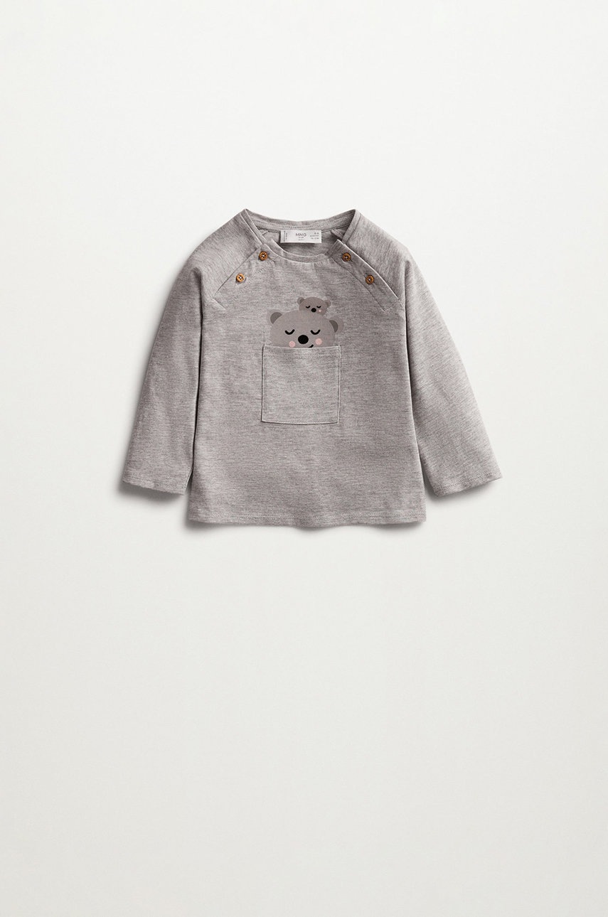

Детска блуза с дълги ръкави Mango Kids POCKET в сиво, Сив