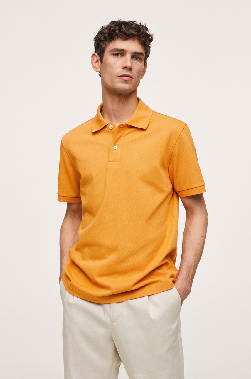 

Тениска с яка Mango Man Rea мъжка в оранжево с изчистен дизайн, Оранжев