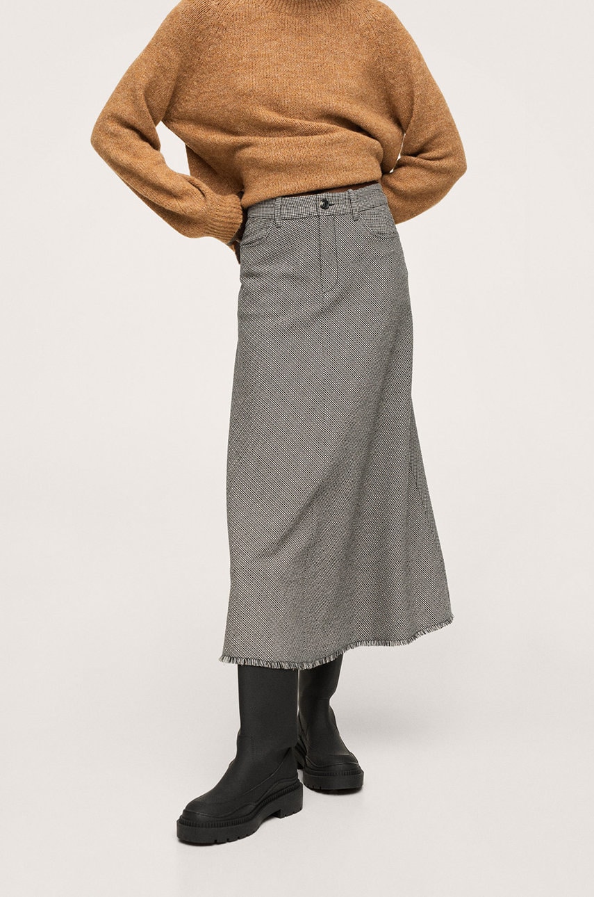 Mango fustă culoarea negru, midi, model drept