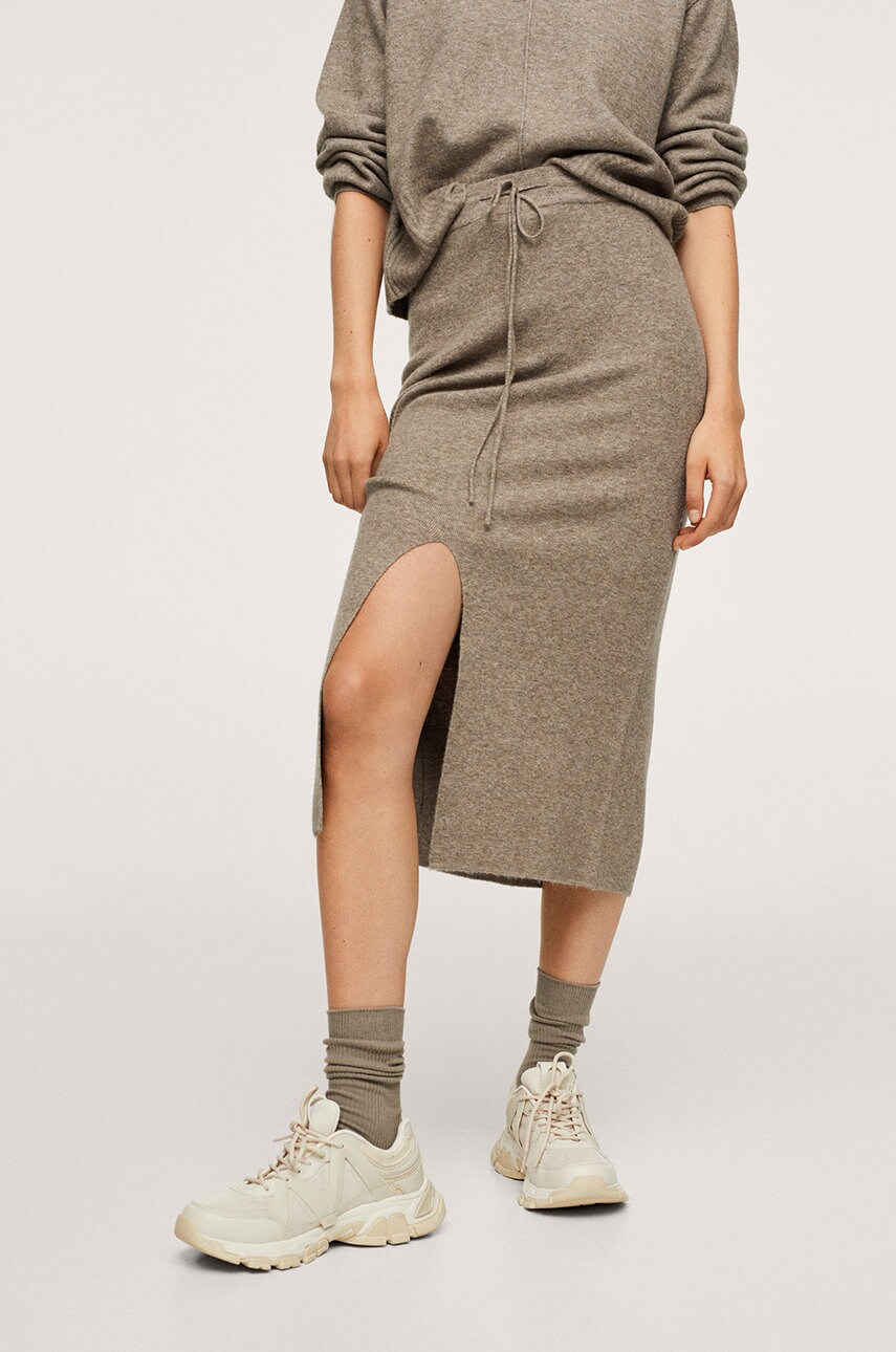 Mango fustă culoarea maro, midi, model drept
