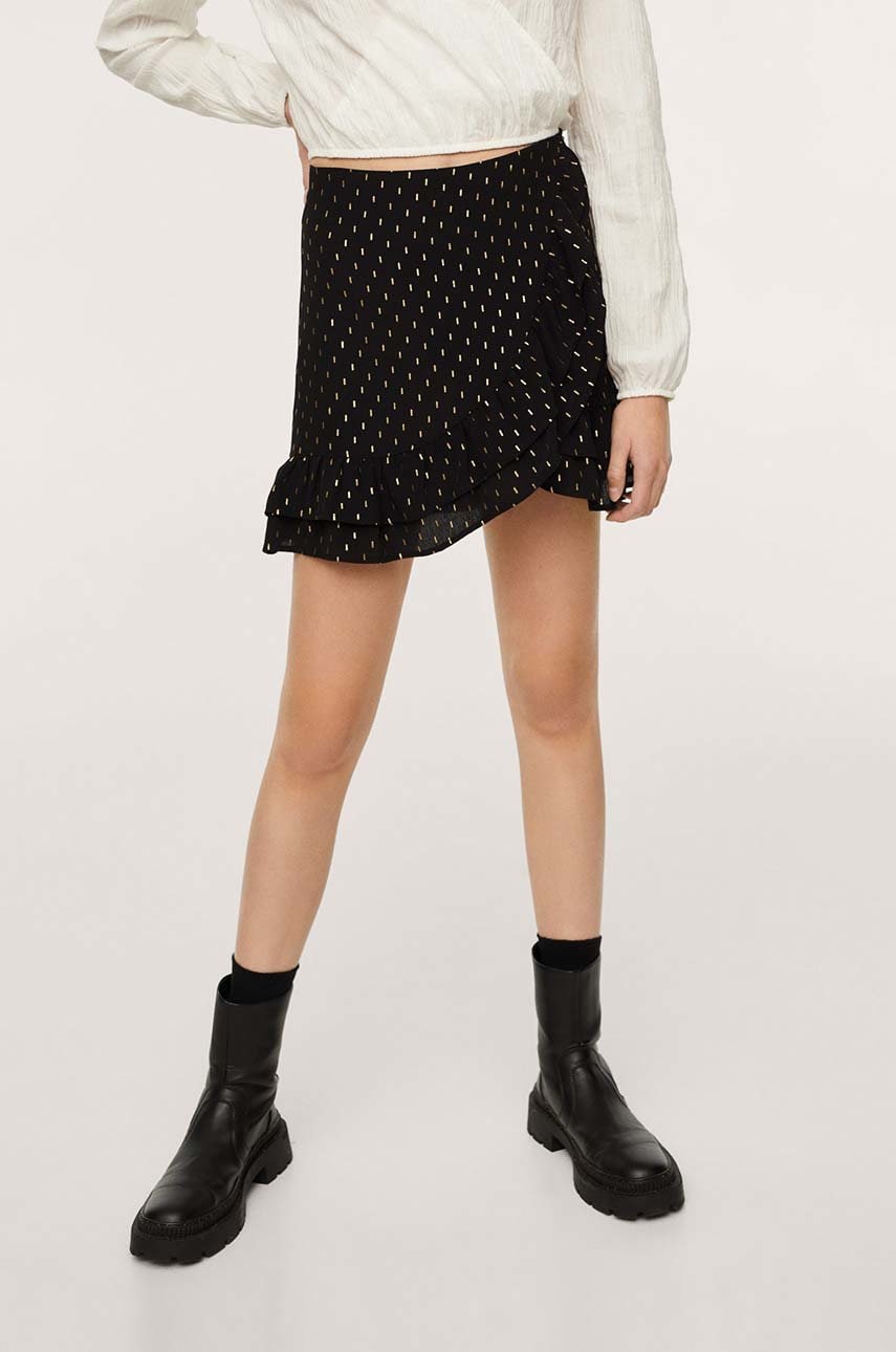 Mango kids fustă fete gold culoarea negru, mini, evazata