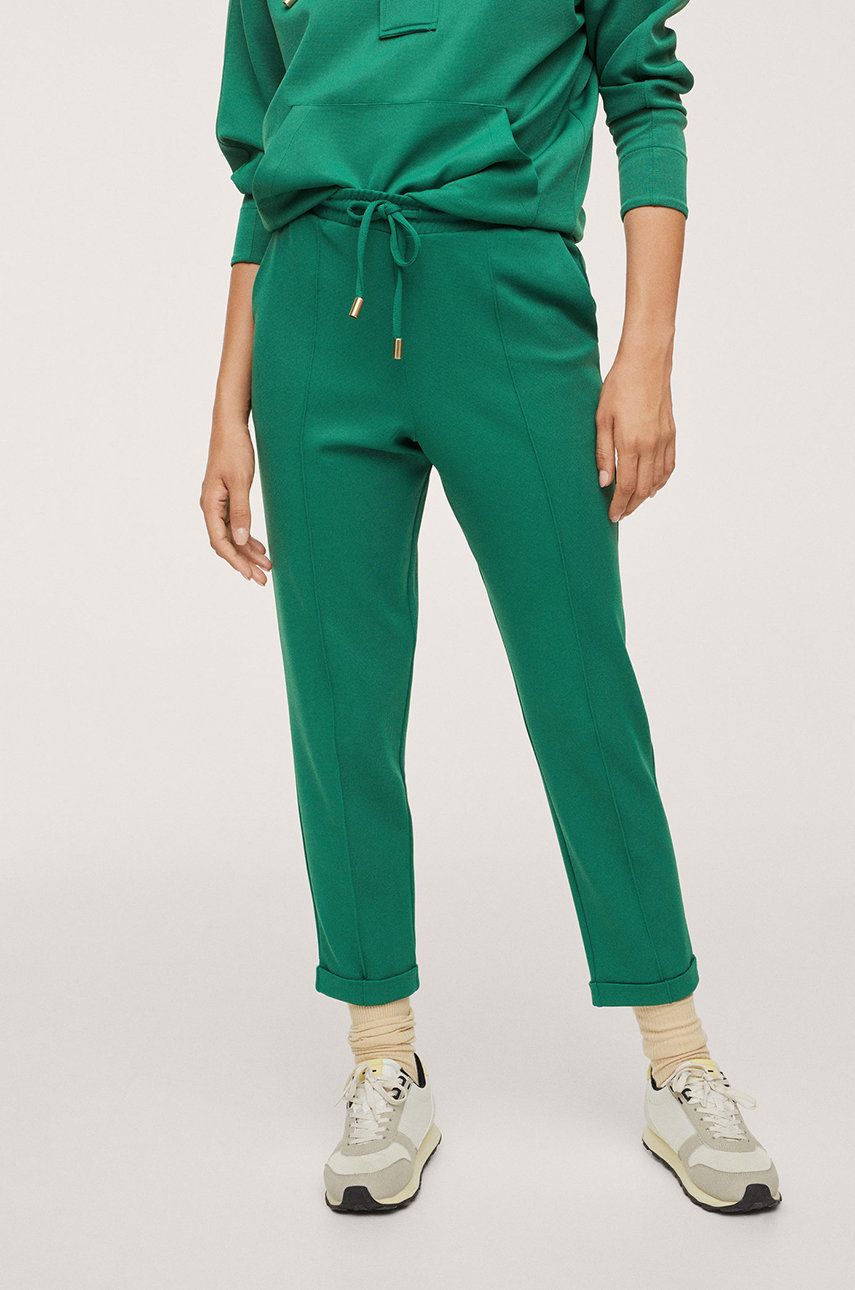Mango Pantaloni FLORIDA1 femei, culoarea verde, model drept, high waist