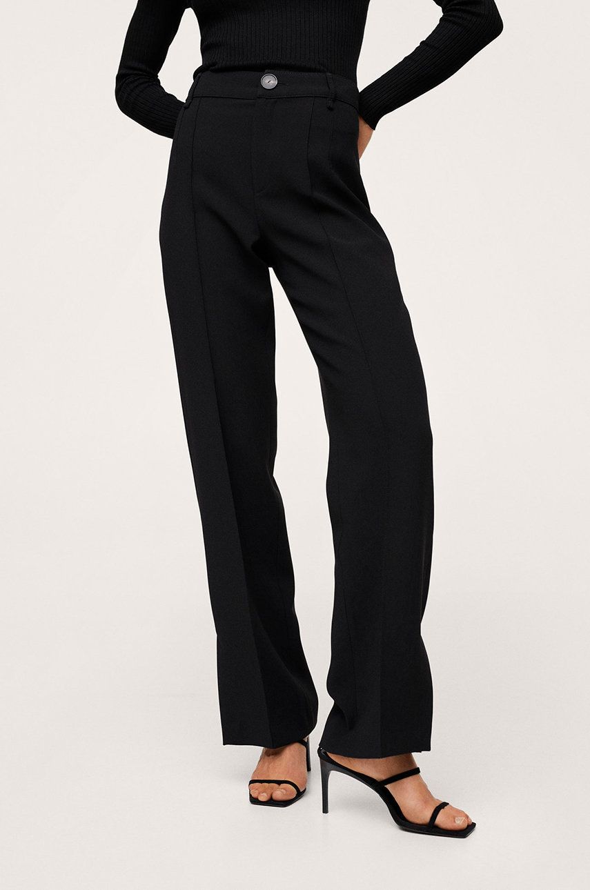 Mango Pantaloni femei, culoarea negru, lat, high waist