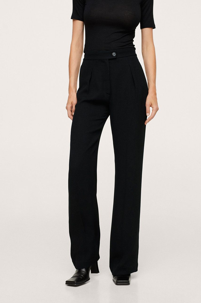 Mango Pantaloni femei, culoarea negru, model drept, high waist answear.ro imagine megaplaza.ro