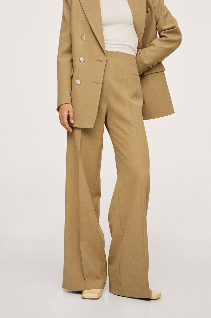 Mango Pantaloni femei, culoarea maro, lat, high waist