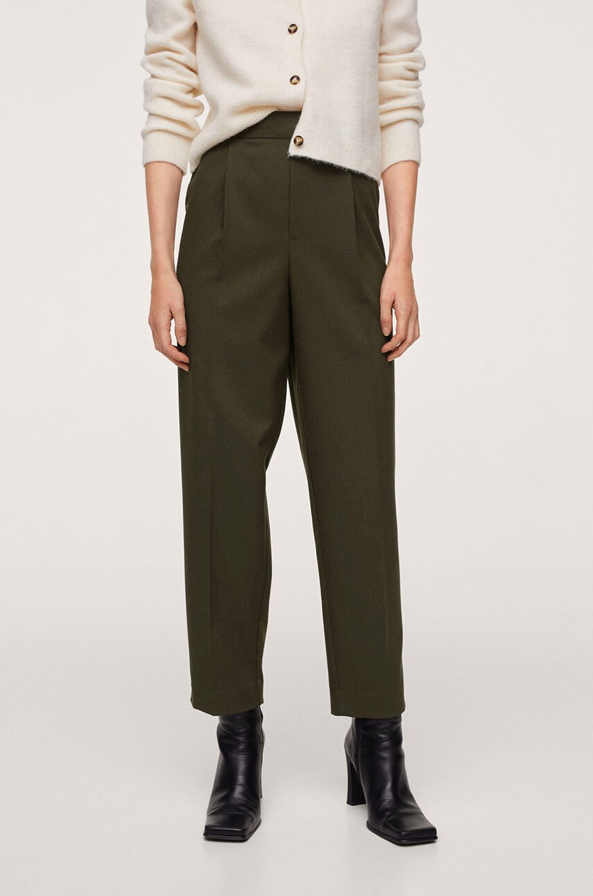 Mango pantaloni goro femei, culoarea maro, model drept, high waist