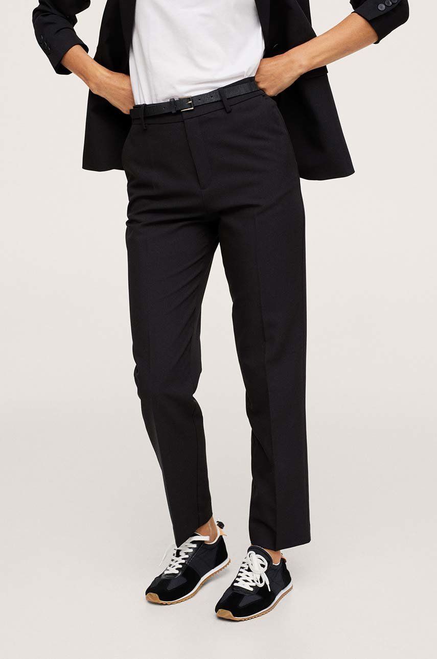 Mango Pantaloni Boreal femei, culoarea negru, model drept, high waist