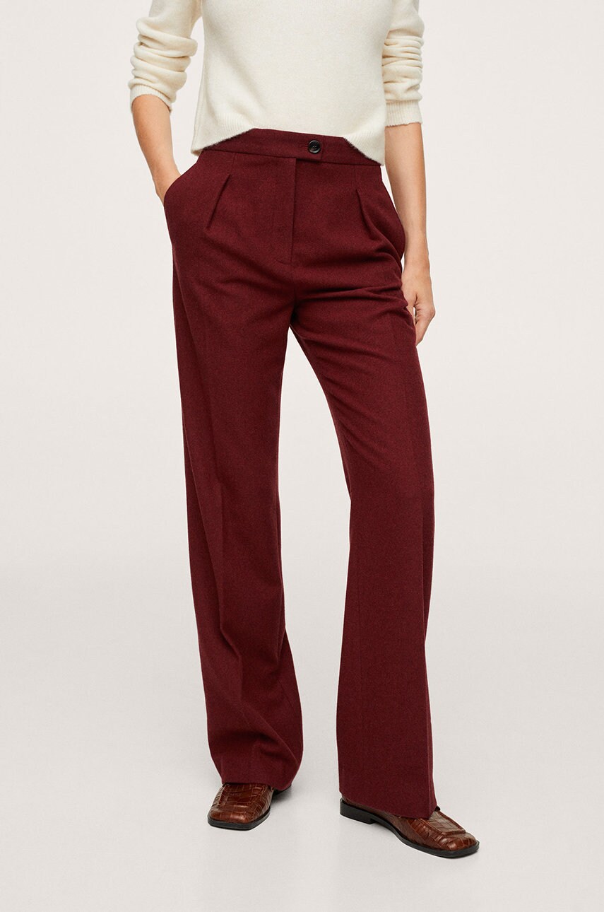 Mango pantaloni coach femei, culoarea rosu, lat, high waist