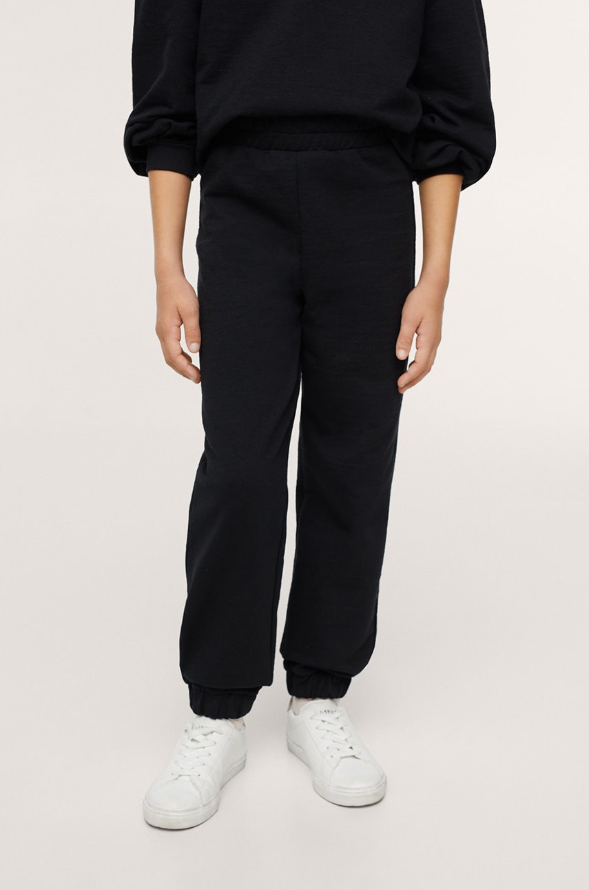 Mango kids pantaloni copii dora culoarea negru, material neted