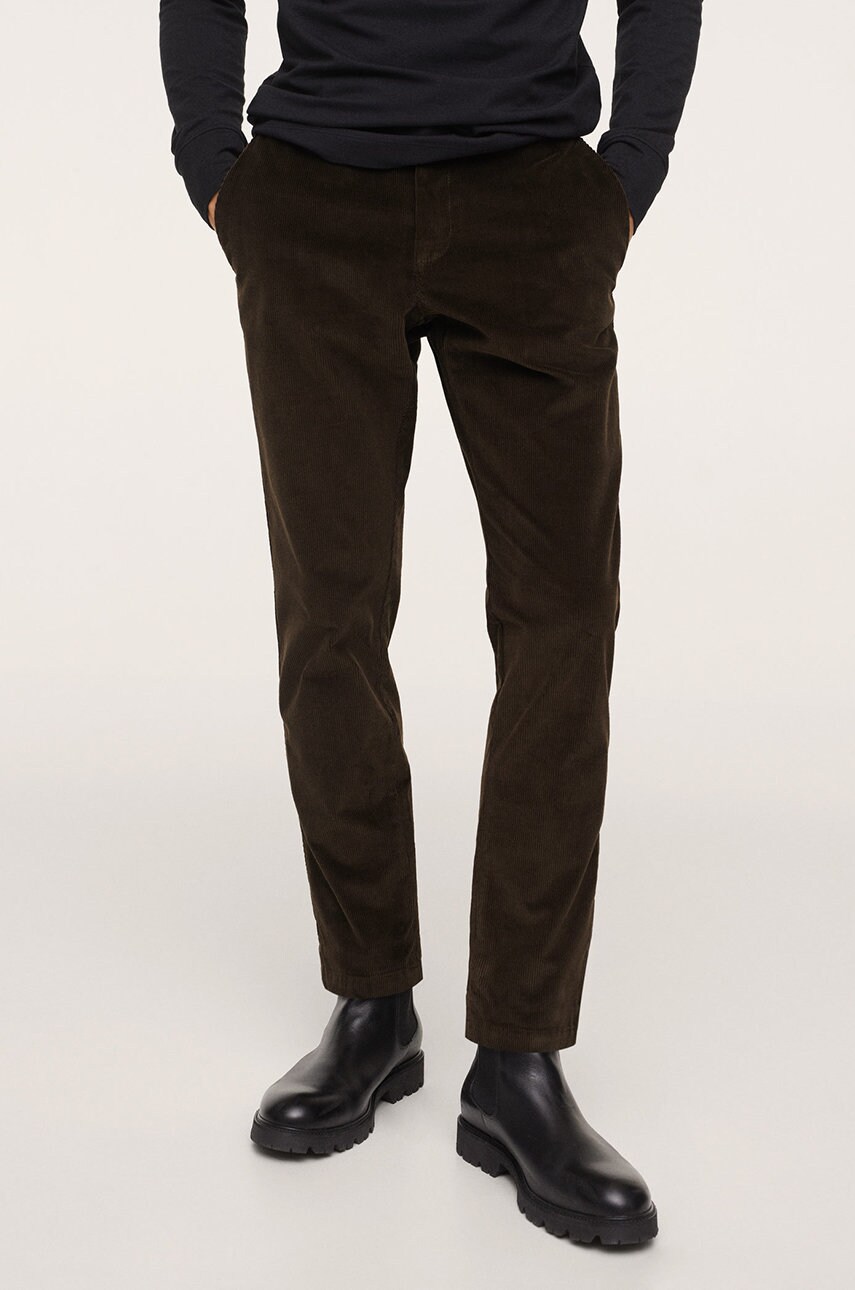 Mango man pantaloni bărbați, culoarea verde, model drept