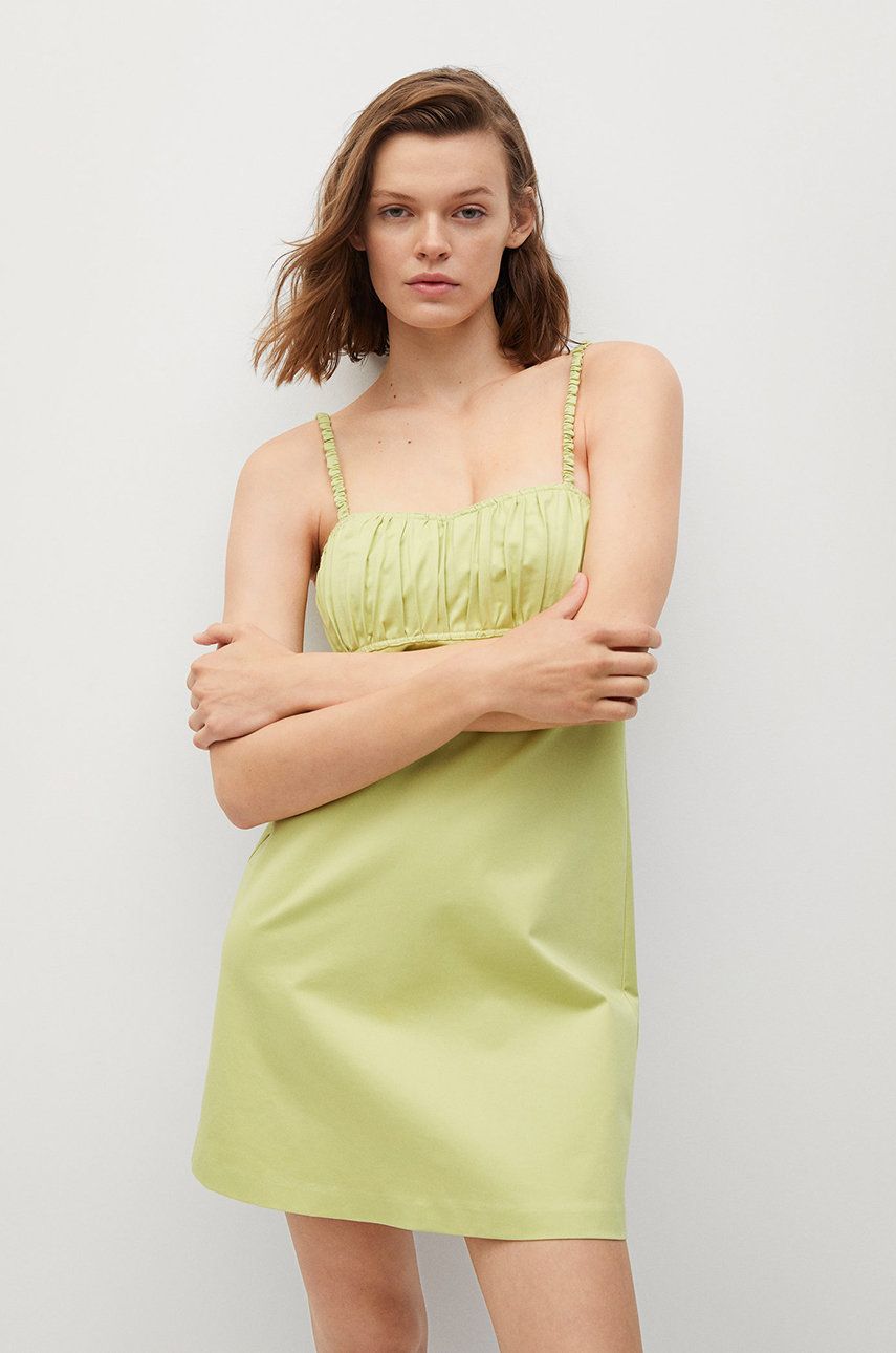 Mango Rochie DAMAS culoarea verde, mini, model drept