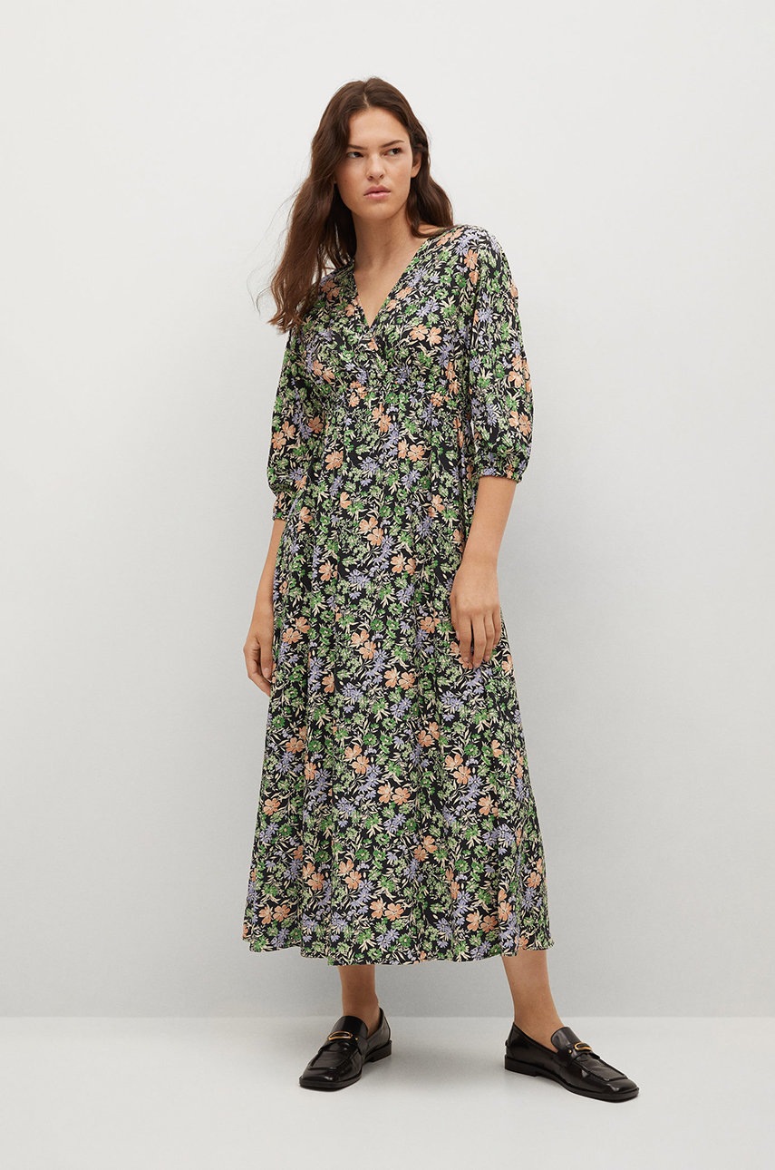 

Рокля Mango Tangerin в зелено среднодълъг модел със стандартна кройка, Зелен