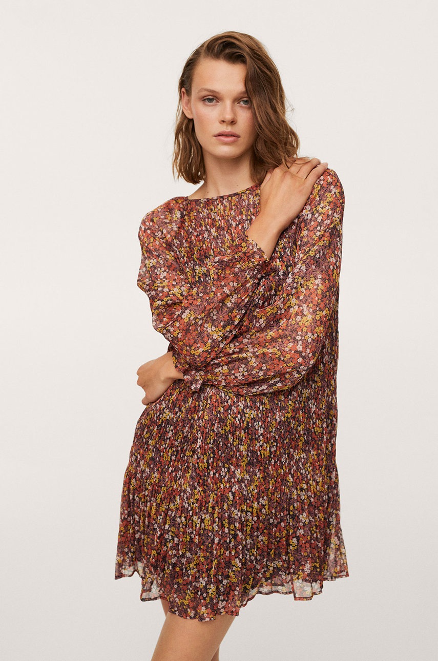 

Рокля Mango в прозрачен цвят къс модел със стандартна кройка, Бежов